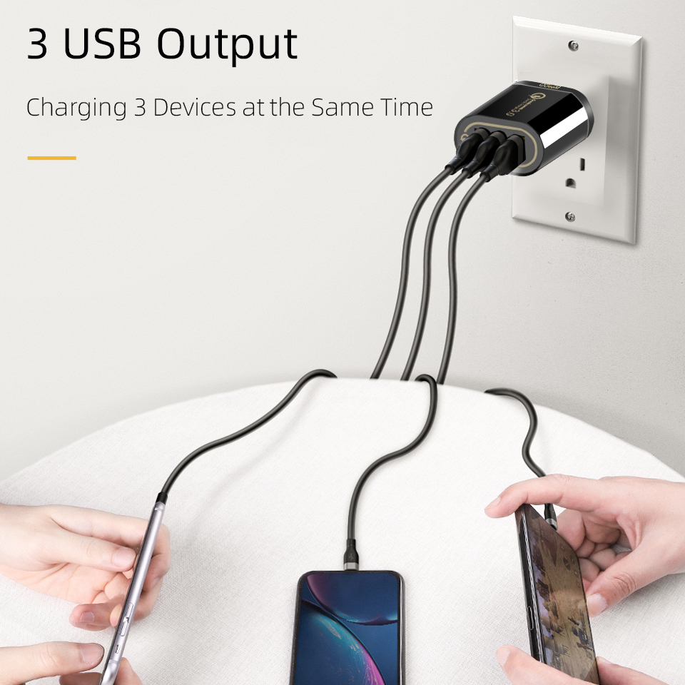 Củ sạc nhanh QGeeM 3 cổng USB hỗ trợ Quick Charge 3.0 cho iPhone EU Plug 18W Adapter chuyển đổi sạc nhanh dành cho Samsung Xiaomi Huawei-Hàng Chính Hãng