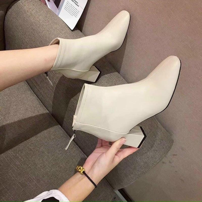 Giày bốt cao gót cổ thấp đế vuông 5p khoá sau thời trang mới 2022 cho nữ, em này đi siêu êm , xinh ,phối set nàocũngsang