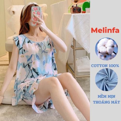 Bộ đồ ngủ nữ mặc nhà vải Cotton tự nhiên mềm mịn thoáng mát, Bộ ba lỗ quần đùi mã VABD0280