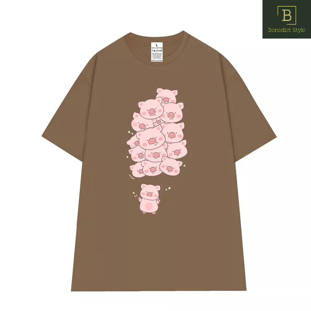 Áo thun tay lỡ unixsex phom rộng in hình Heo Dâu cao cấp