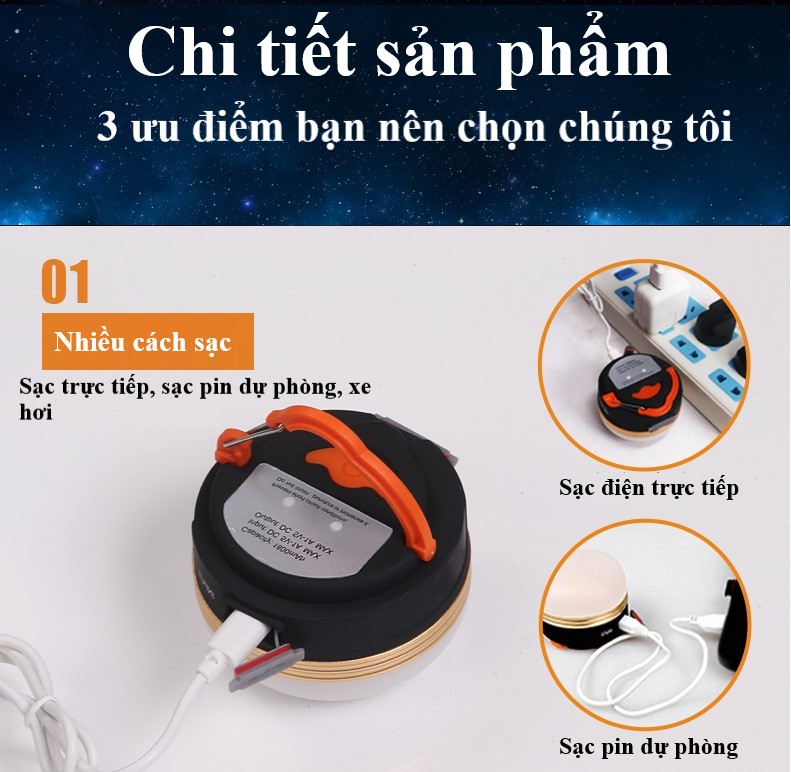 Đèn led dã ngoại sạc điện đa năng BSW-DJ008