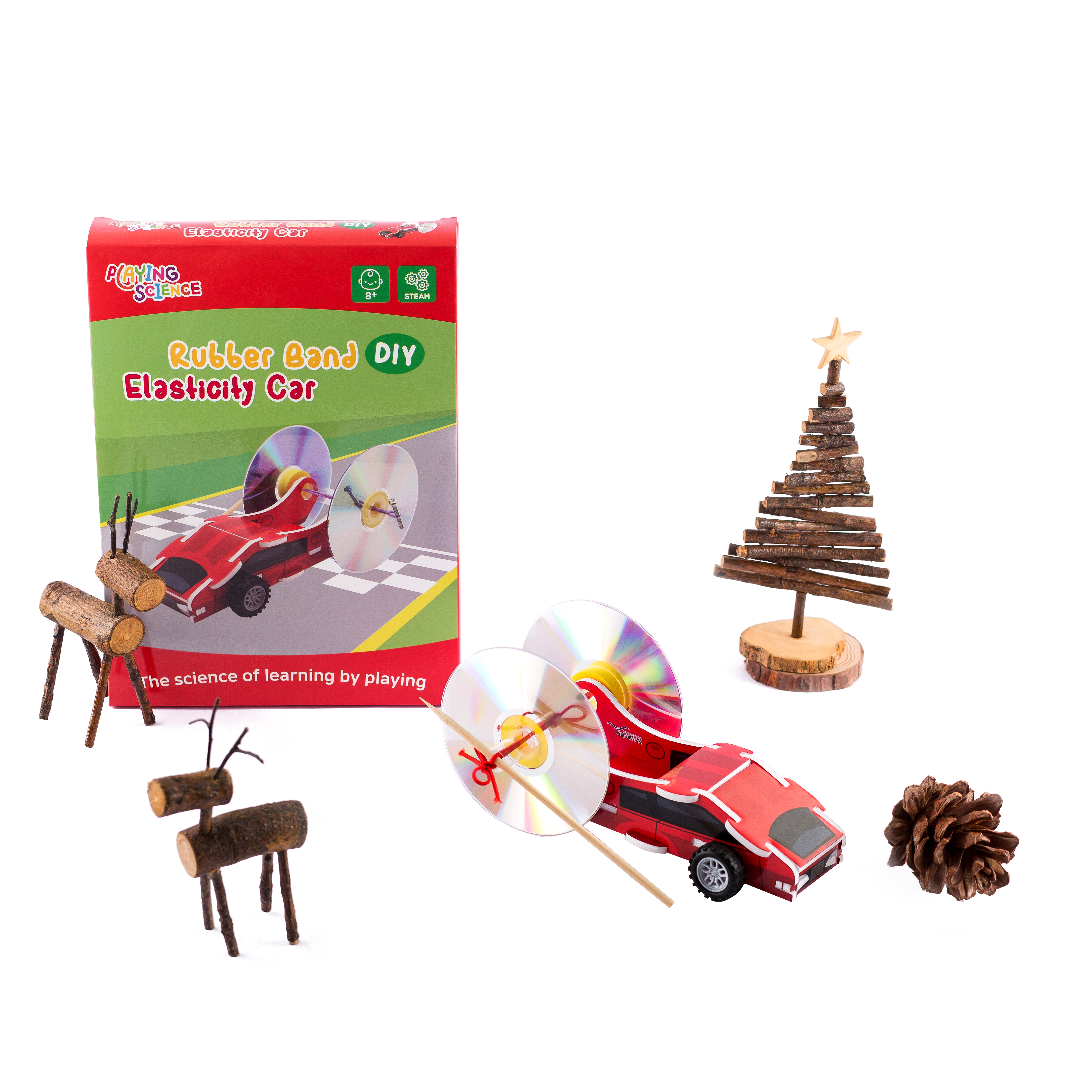 Đồ chơi khoa học STEAM XE ĐÀN HỒI (Rubber Band Elasticity Car) - Playing Science Hàn Quốc - Loại tự lắp ráp dành cho học sinh tiểu học phù hợp cả nam và nữ