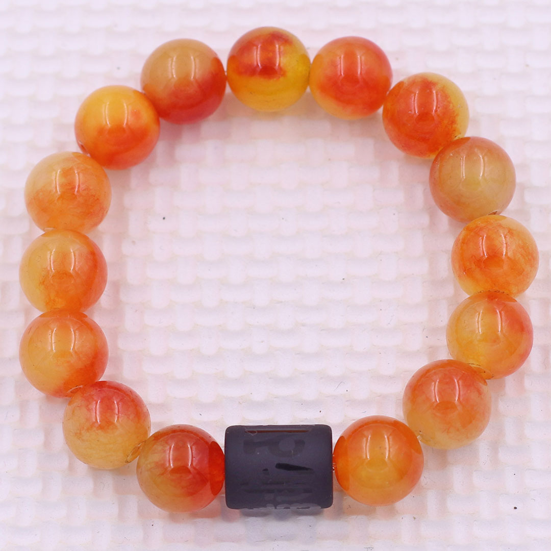 Vòng chuỗi đeo tay đá ngọc tủy cam charm lục tự Đại minh chân ngôn, 10 ly, Om Mani Padme Hūm, Chân ngôn Lục tự
