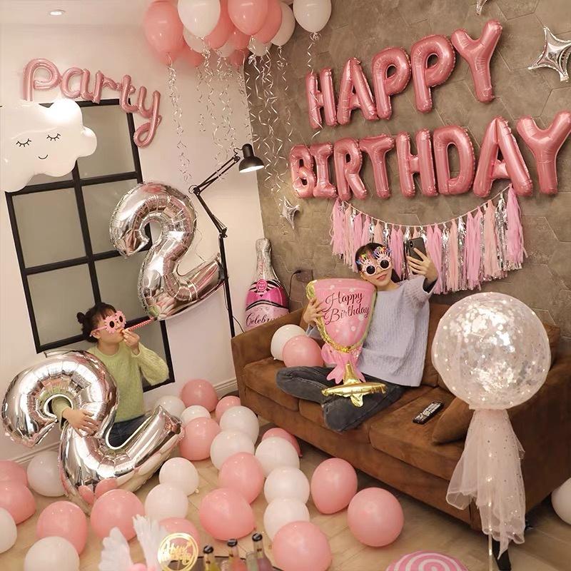 Set sinh nhật - Set trang trí sinh nhật Happy Birthday màu hồng dễ thương cho mọi lứa tuổi