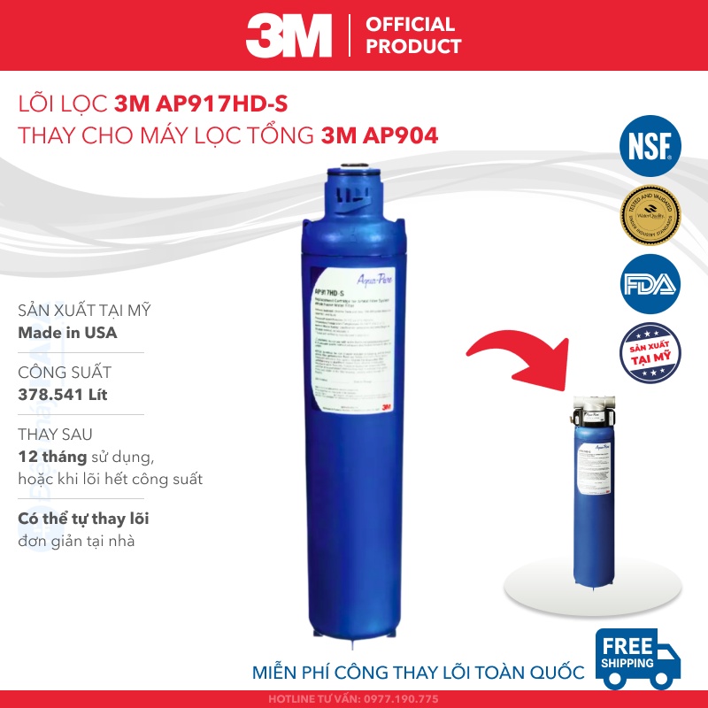 Lõi Lọc 3M AP917HD-S Thay Cho Máy Lọc Tổng Đầu Nguồn 3M AP904 - Nhập Khẩu Mỹ, Hàng Chính Hãng 3M - AP904 3M PREMIUM AP917HDS