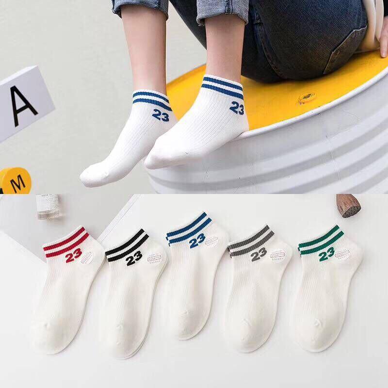 Tất cổ cao, vớ cổ cao nam nữ màu trắng trơn basic in số 23 vải cotton co giãn thời trang phong cách Ullzzang CZ459