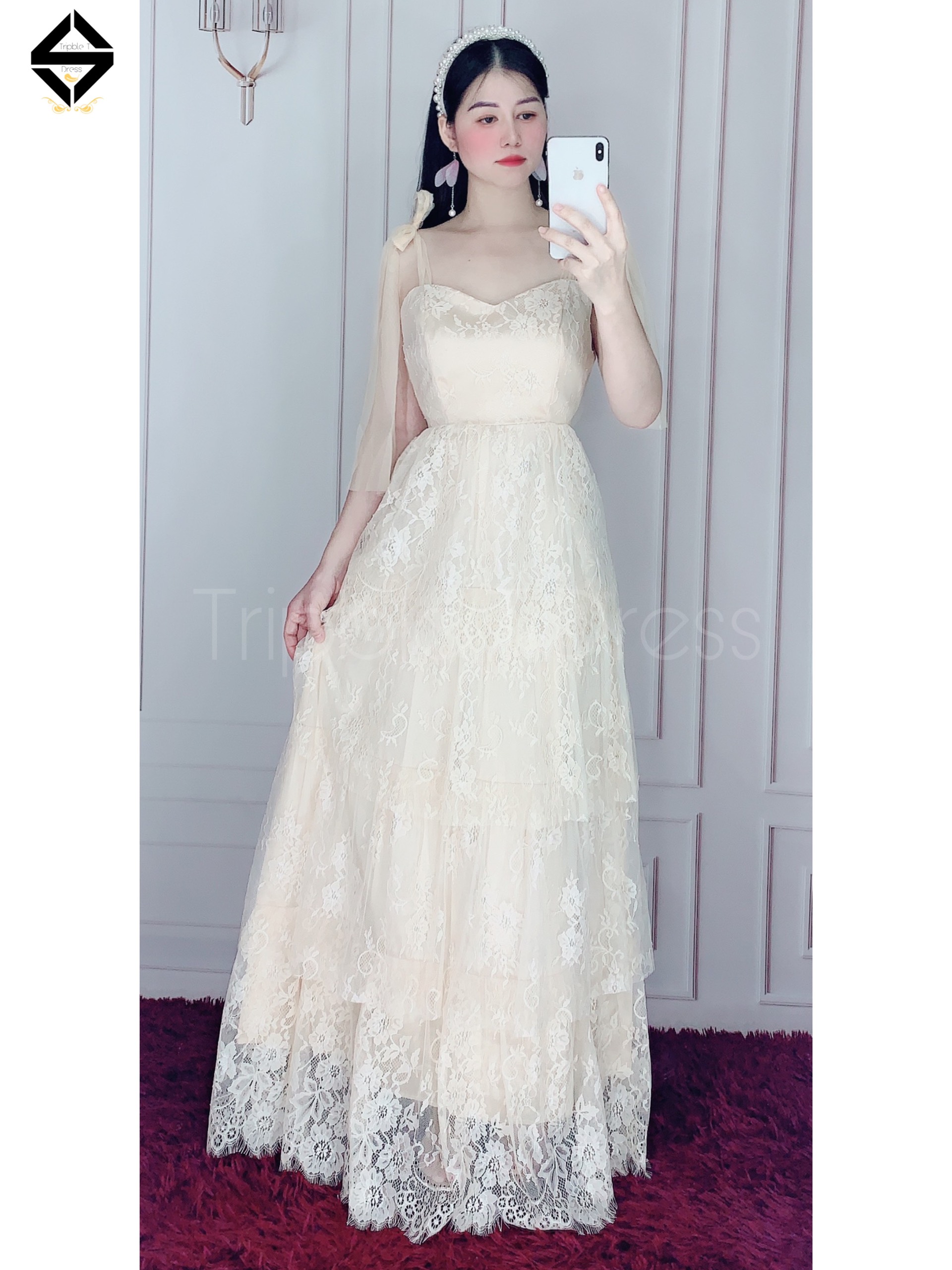 Đầm maxi dự tiệc ren xếp tầng TRIPBLE T DRESS -size M/L - MS203V