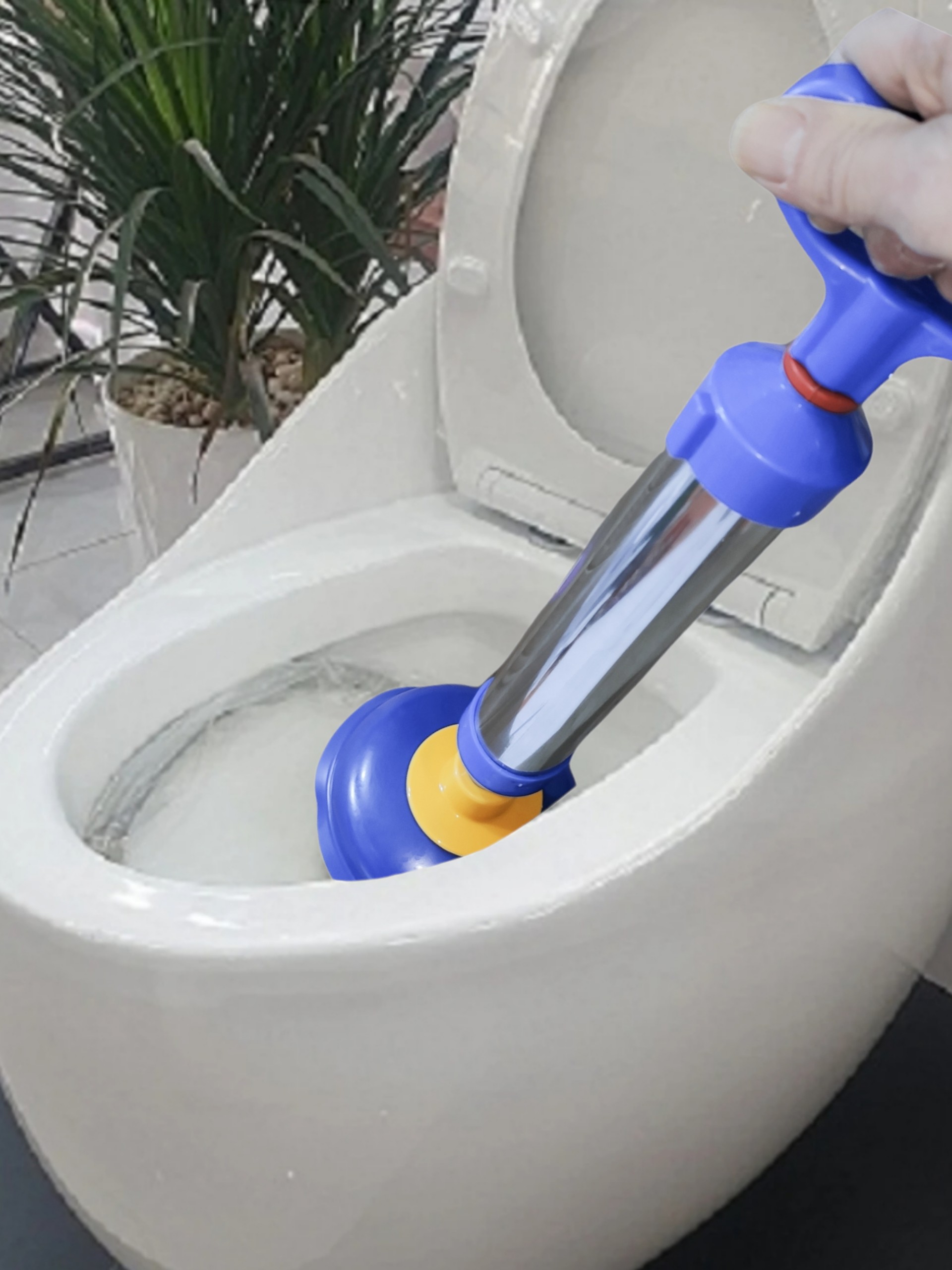 Bơm thụt thông tắc bồn cầu vệ sinh inox - tặng móc dán tường to
