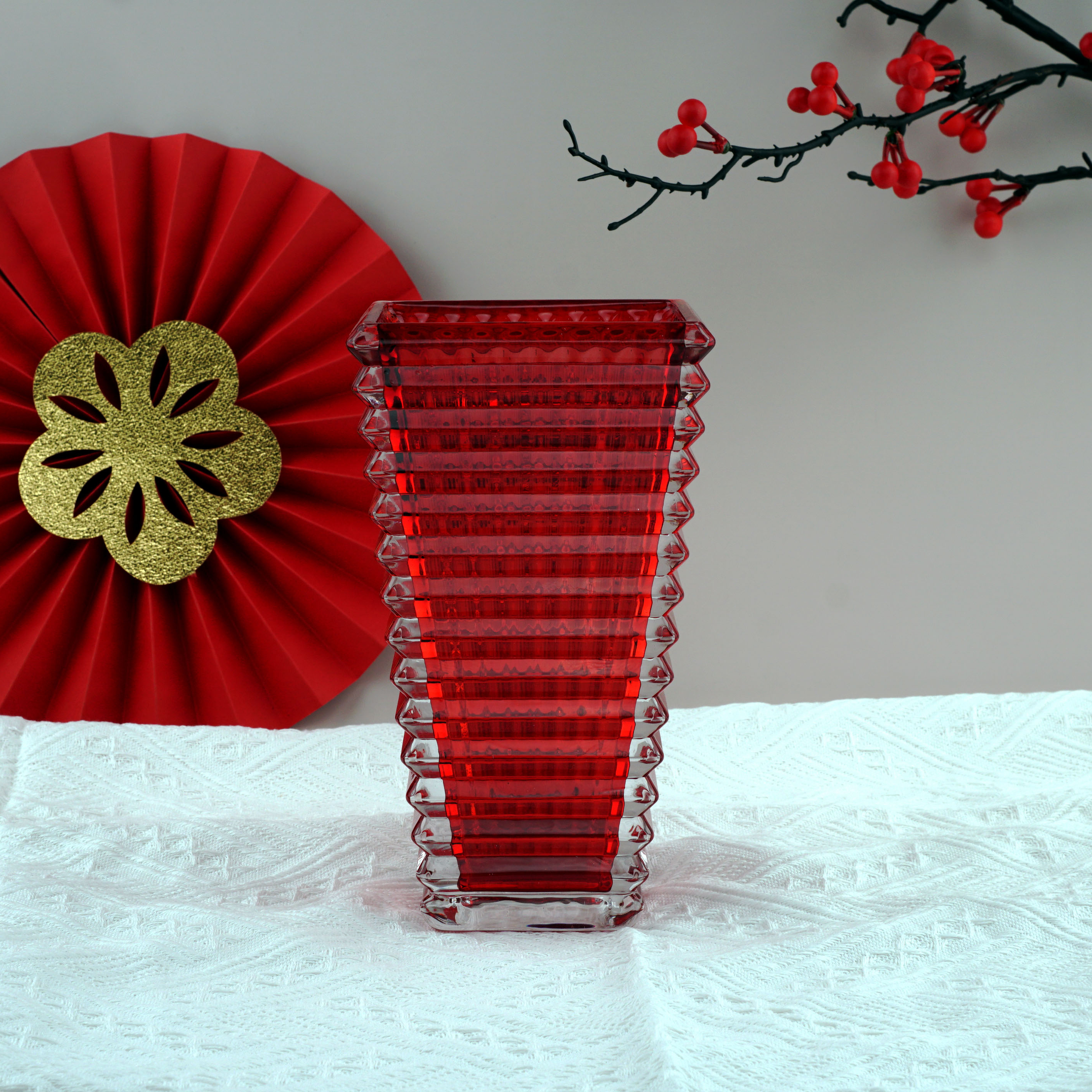 BÌNH HOA BH18D THỦY TINH CAO CẤP MÀU ĐỎ RUBY CAO 18CM