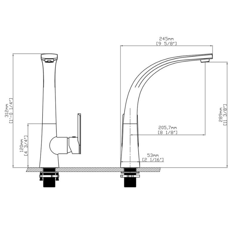 Vòi Rửa Chén Nóng Lạnh S-curve Ecalite EF-K547C - Đồng Mạ Chrome Cực Đẹp - Cổ Xoay 360 Độ - Hàng Chính Hãng