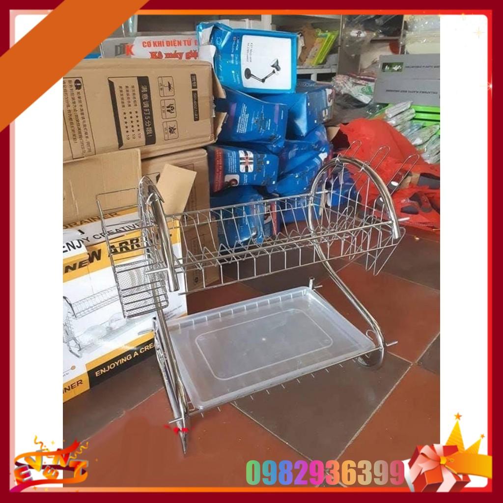 Giá Úp Bát Đĩa Inox 2 Tầng Cao Cấp Có Khay Hứng Nước Tiện Lợi
