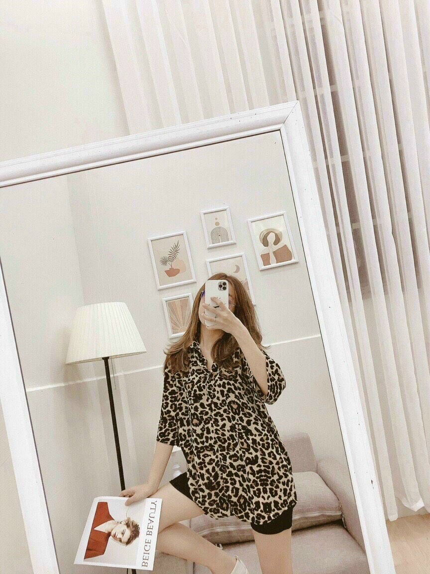 Set sơ mi beo + quần bike lưng thun