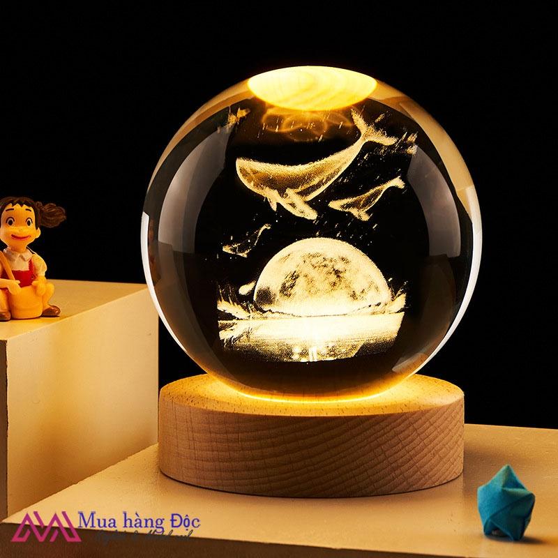 Bộ Quà Tặng Quả Cầu Pha Lê 3D larser LED cá heo lớn CH01 6cm