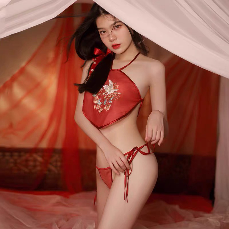Váy ngủ yếm kèm quần chip lọt khe sexy P52 - Đồ ngủ nữ sexy gợi cảm - Đầm ngủ áo yếm kèm quần lót lọt khe