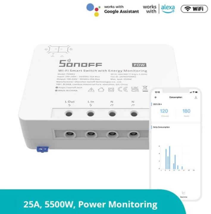 Công Tắc Thông Minh PowR3 Sonoff Công Suất Cao 25a / 5500w Điều Khiển Bằng Giọng Nói