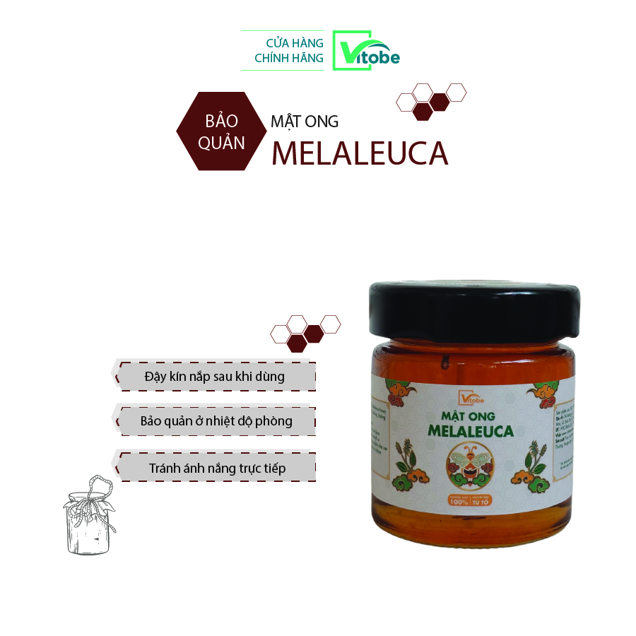 Mật Ong Melaleuca Vitobe (150gr) - Hữu cơ 100% (TẶNG Cây gỗ lấy mật)