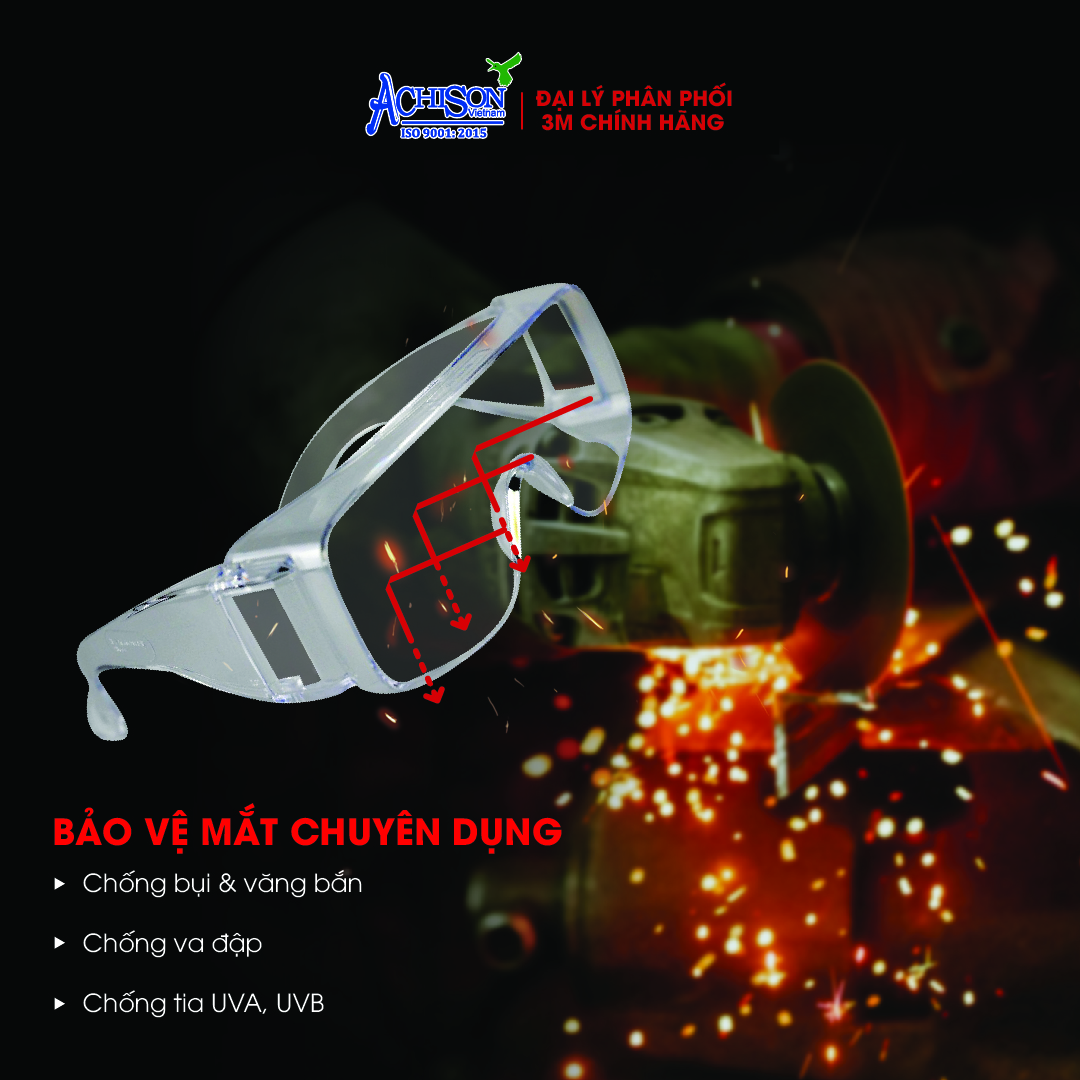 Kính bảo hộ lao động, kính chống bụi cao cấp, dùng ngoài kính cận 3M Tourguard 5