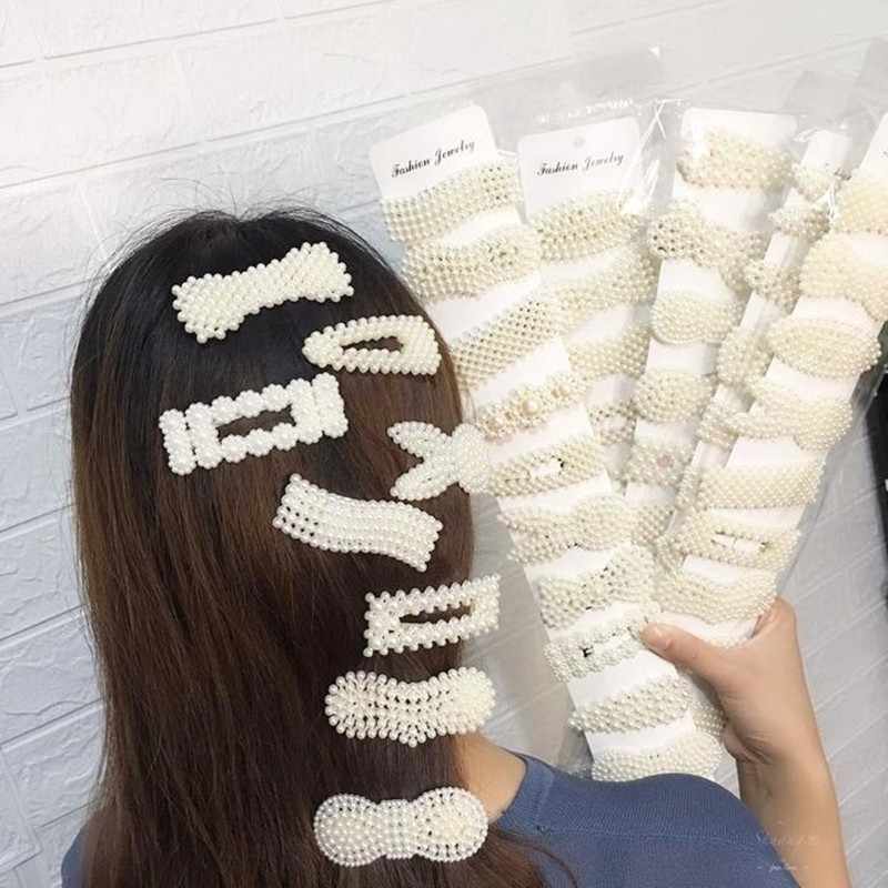 Kẹp tóc đính hạt nhân tạo nhiều mẫu dễ thương phong cách Hàn Quốc
