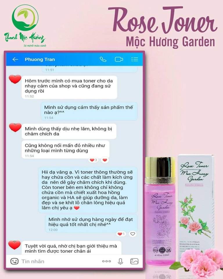 Toner hoa hồng Thanh Mộc Hương cấp ẩm dưỡng da căng sáng mịn màng 120ml