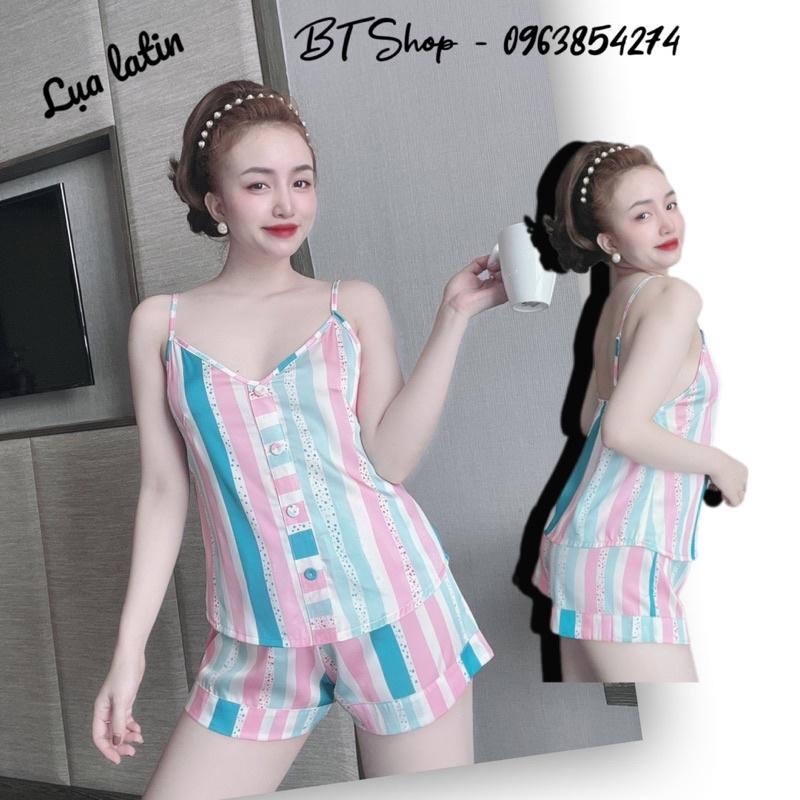 Đồ bộ set ngủ mặc nhà lụa latin 2 dây hoạ tiết freesize 42-57kg