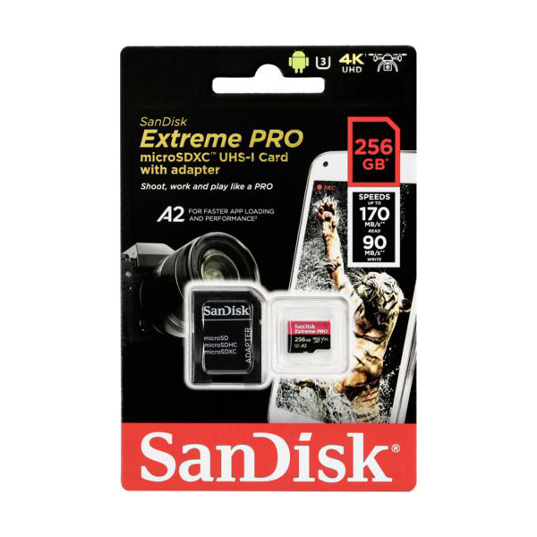 Thẻ Nhớ MicroSDXC SanDisk Extreme Pro V30 U3 4K A2 256GB R170MB/s W90MB/s (Đen đỏ) Hàng Chính Hãng