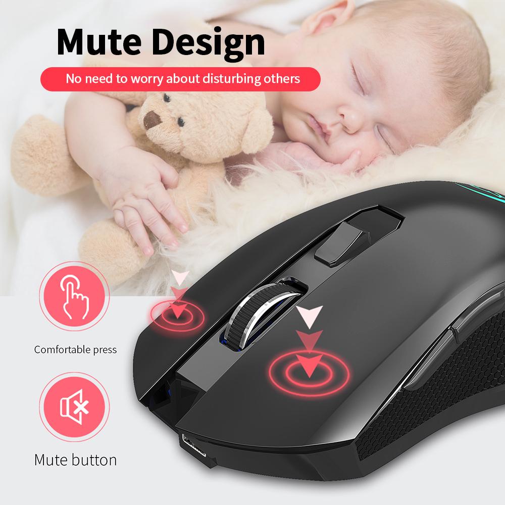 Chuột không dây YWYT G851 2.4GHz có thể sạc lại tiện dụng với hiệu ứng ánh sáng đầy màu sắc