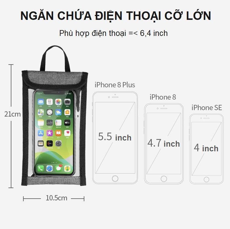 Túi treo xe đạp thể thao cảm ứng Hatsu-KCU điện thoại 6,4 inch - Túi đựng đồ xe đạp địa hình cải bố the K
