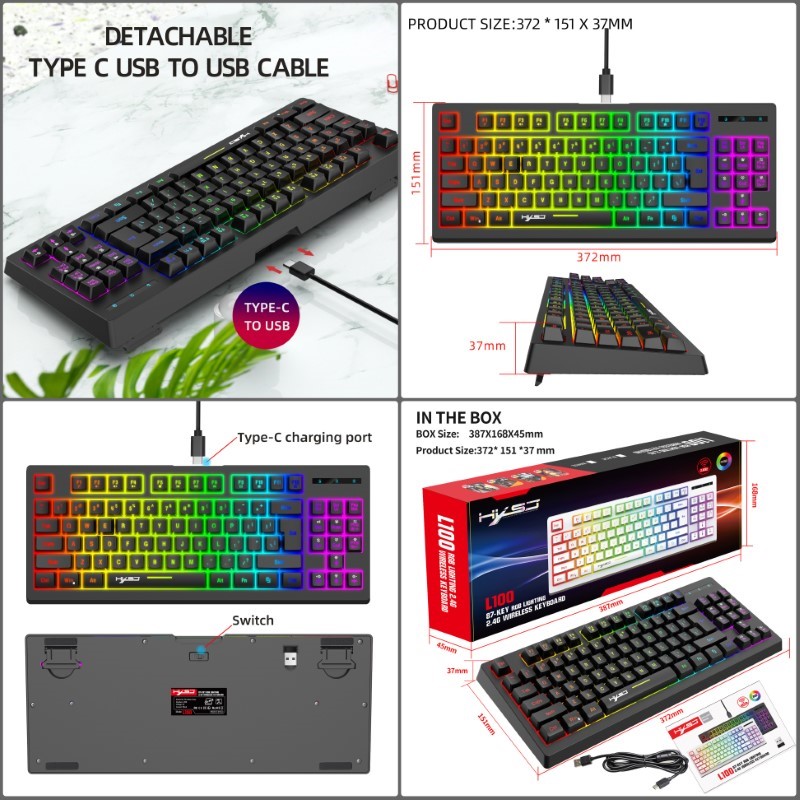 Bàn Phím không dây Led Gaming RGB L100 White