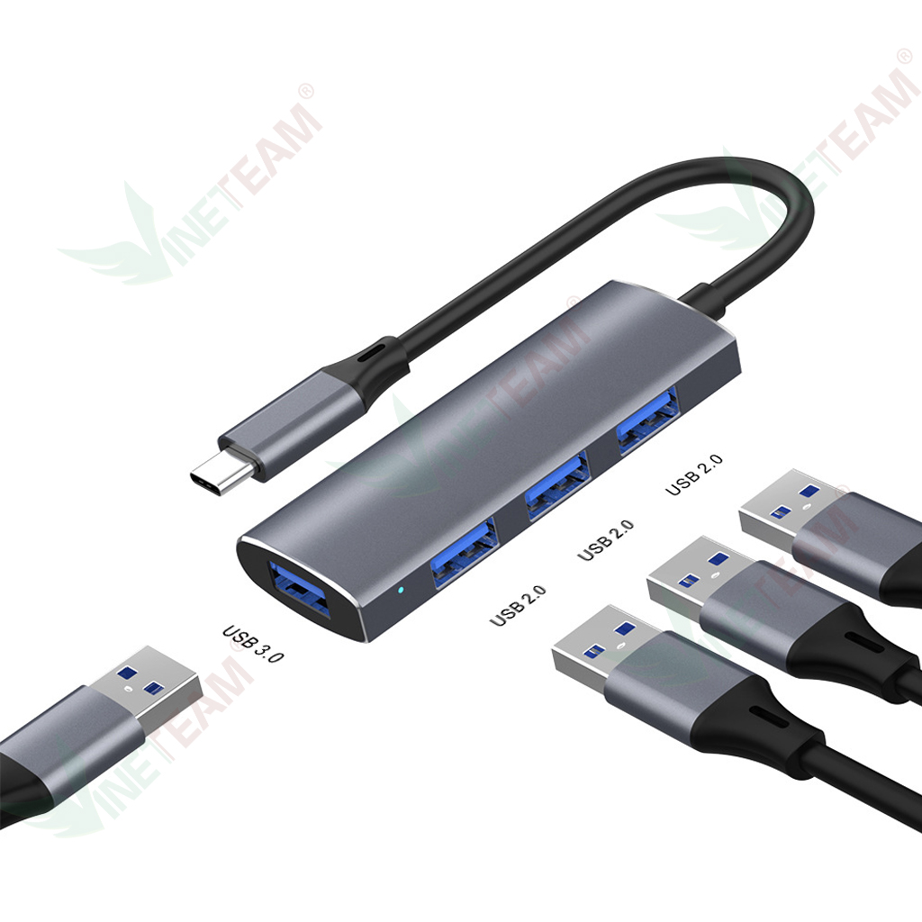 Cáp chuyển đổi usb type c sang hub usb 3.0 4 cổng - HUB USB Type c to 4 Port USB - Hàng Chính Hãng