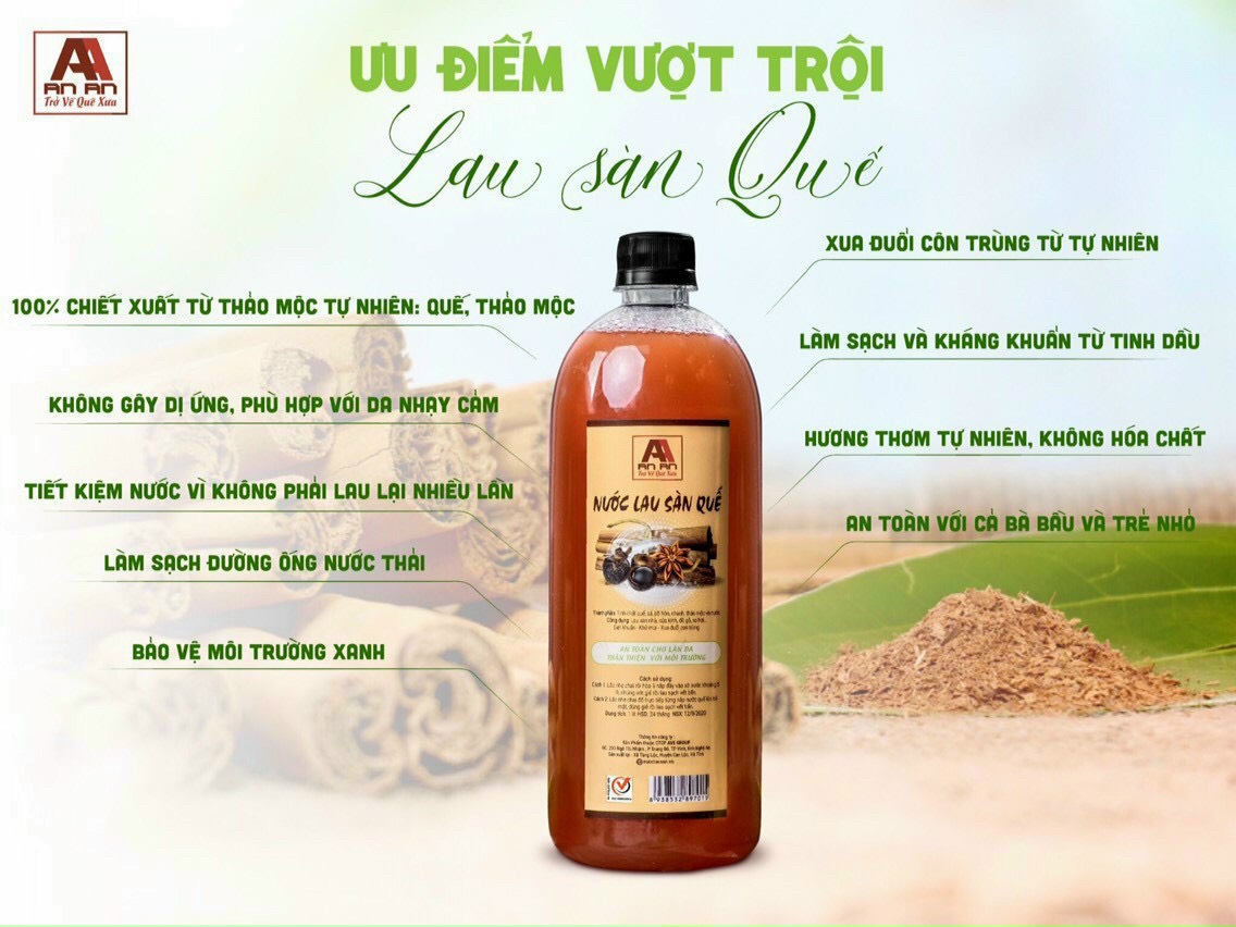 Nước lau sàn hương Quế, chai 1 lít - Khử mùi đuổi muỗi và côn trùng, thảo mộc thiên nhiên