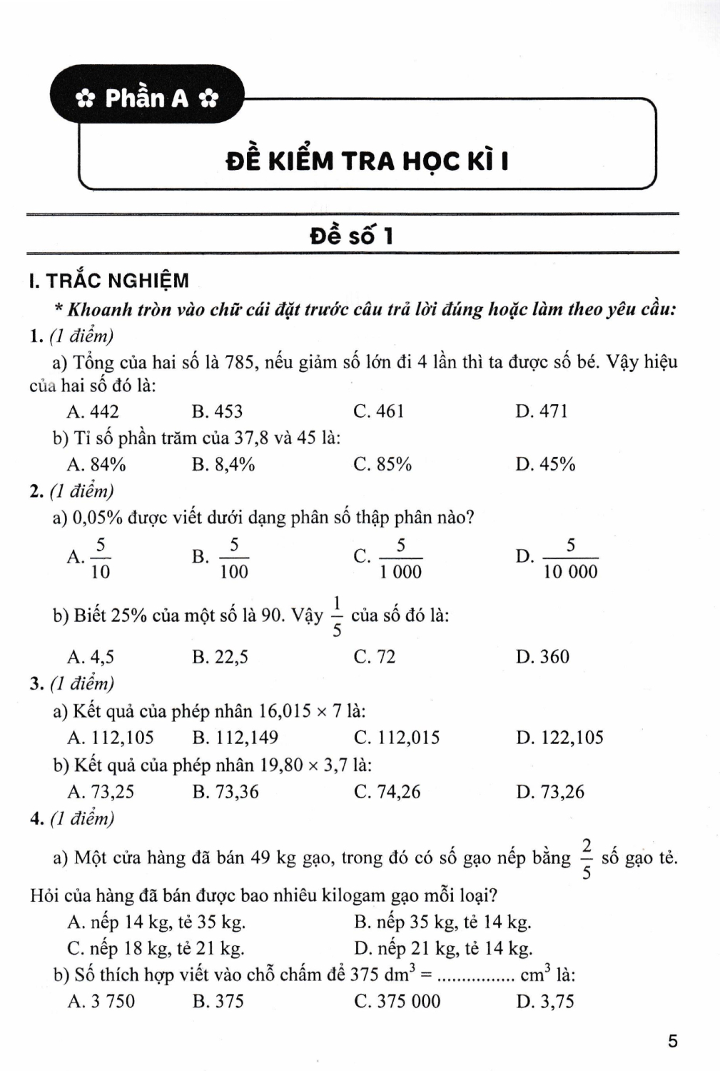 Bộ Đề Kiểm Tra Môn Toán Lớp 5 - (Dùng Kèm SGK Kết Nối Tri Thức Với Cuộc Sống) - HA