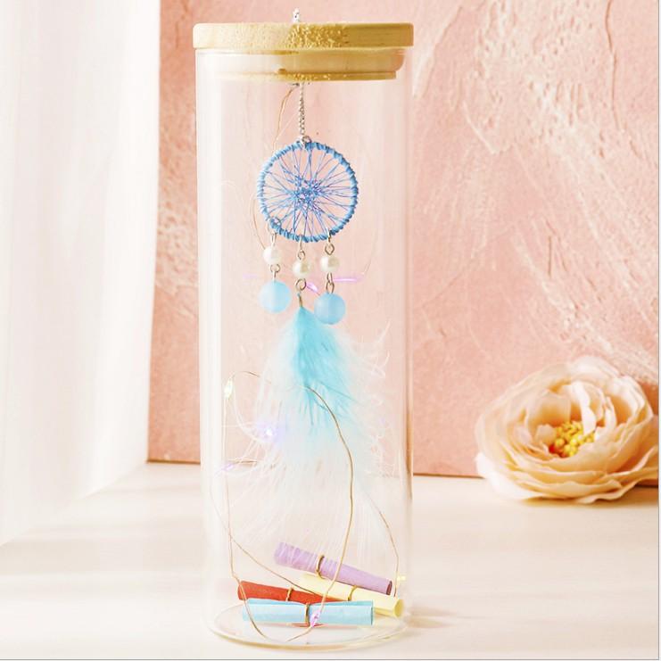 Bình thủy tinh Chuông gió Dreamcatcher - vòng theo đuổi giấc mơ có đèn phát sáng, lọ ước nguyện - quà tặng độc đáo