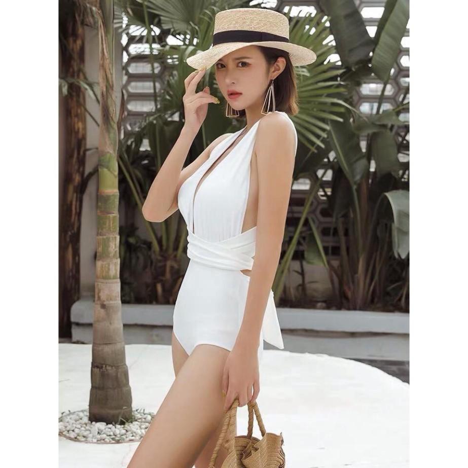 Bikini liền thân hai mảnh hở ngực, nơ dài buộc eo quyến rũ - Eva Shop