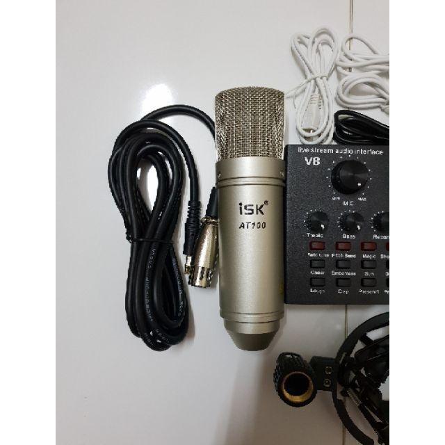 Combo livestream SOUND CARD V8 autotune micro AT100 Tặng tai nghe chụp thu âm siêu hay