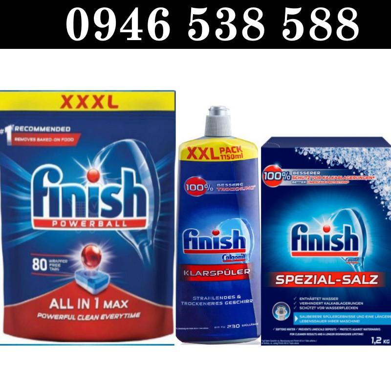 Combo 80 Viên rửa bát Finish all in one + Muối Finish 1.5kg + Nước làm bóng finish 1150ml