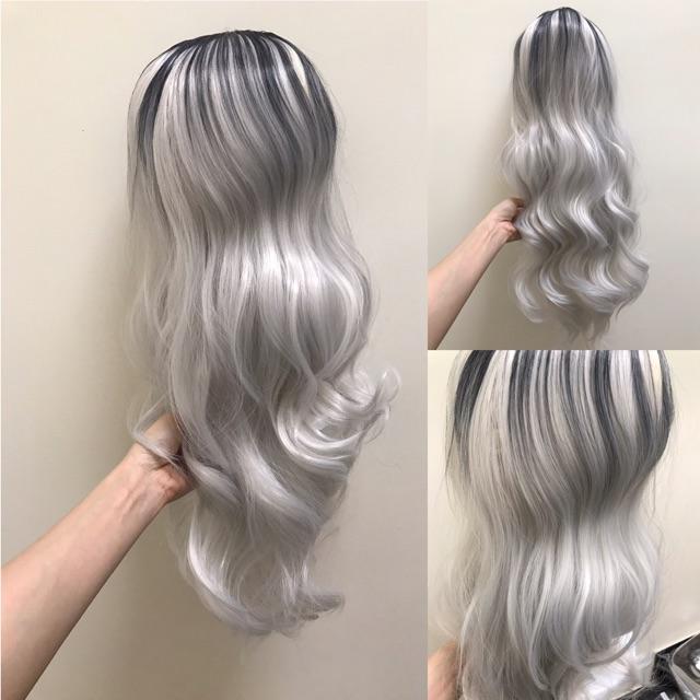 ️ HÌNH THẬT️ TÓC GIẢ BỘ C113 BẠCH KIM OMBER ĐEN
