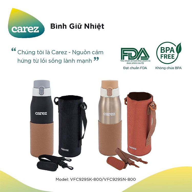 Bình Giữ Nhiệt Cao cấp CAREZ VFC929, 800ml, Inox 304, Không chứa BPA, Hàng Chính Hãng