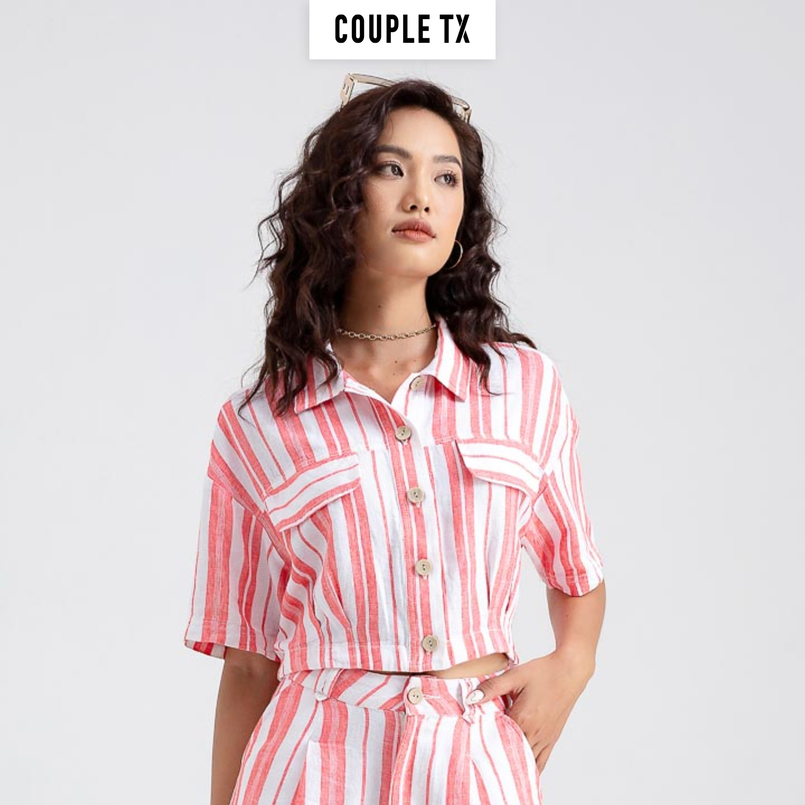 Áo Croptop Linen Couple TX Sọc Dọc WBL 2011