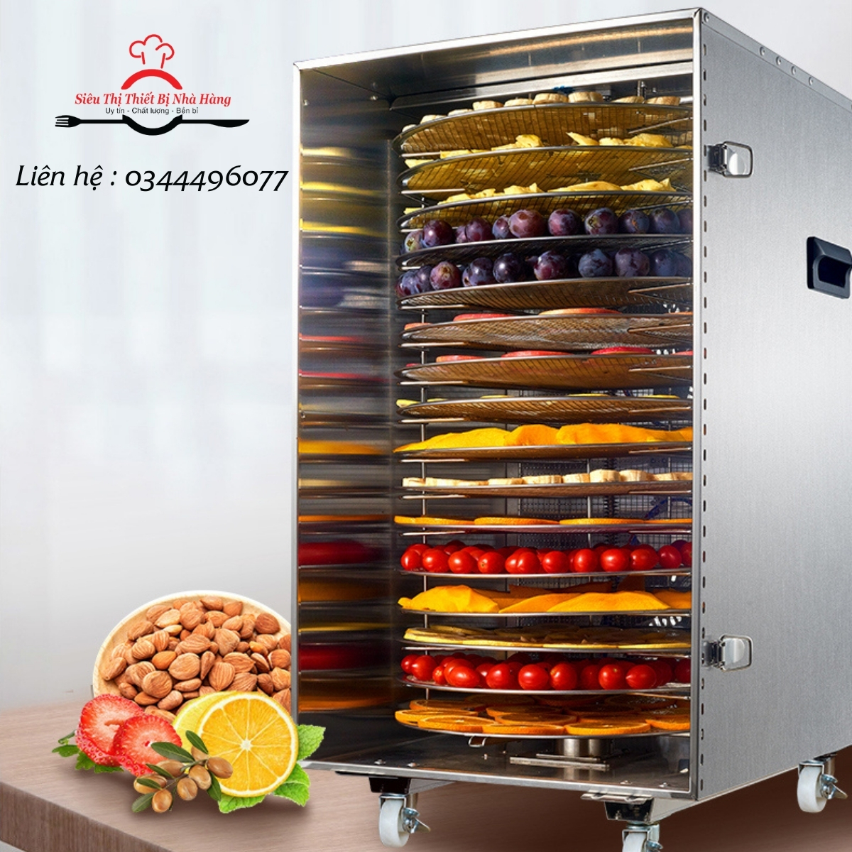 Máy sấy hoa quả, thực phẩm, hoa khô , dược liệu. Tủ sấy 16 khay trục xoay
