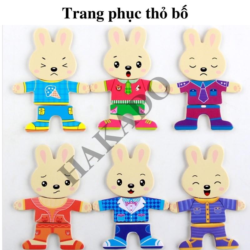 Đồ chơi gỗ thay trang phục gia đình thỏ cho bé