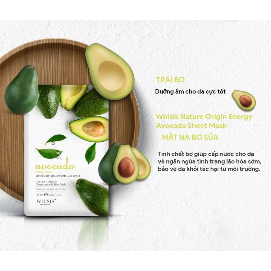 Combo 10 mặt nạ Bơ sữa Whisis Nature Origin Energy Avocado Sheet Mask