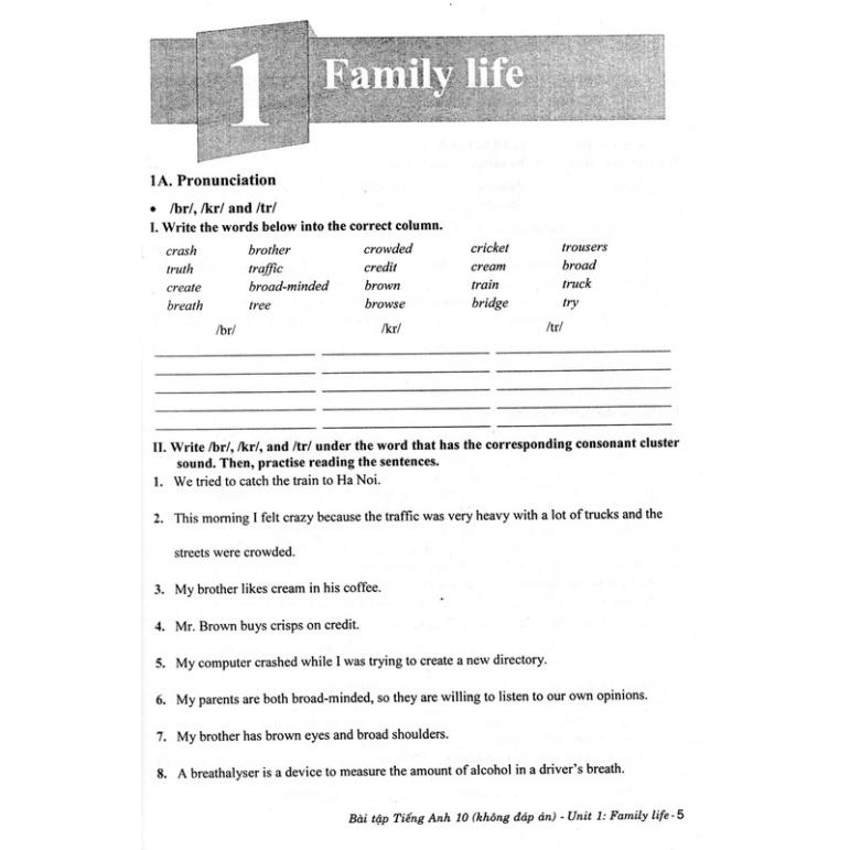 SÁCH - bài tập tiếng anh 10 - không đáp án