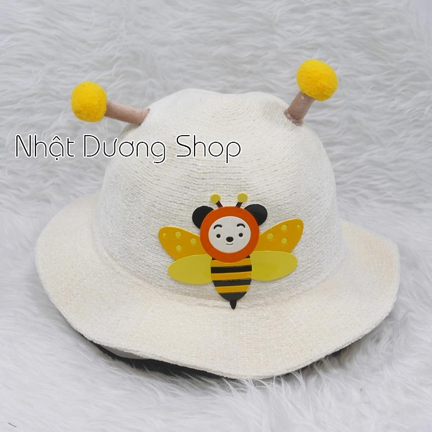 Nón tai bèo vành gợn sóng mũ tai bèo vành rộng hàng Quảng Châu dán hình con ong vàng dành cho trẻ em từ 2-4 tuổi.