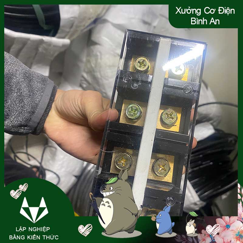 Cầu đấu điện 200A 4P bằng đồng có nhựa cách điện domino 3 3pha 100A
