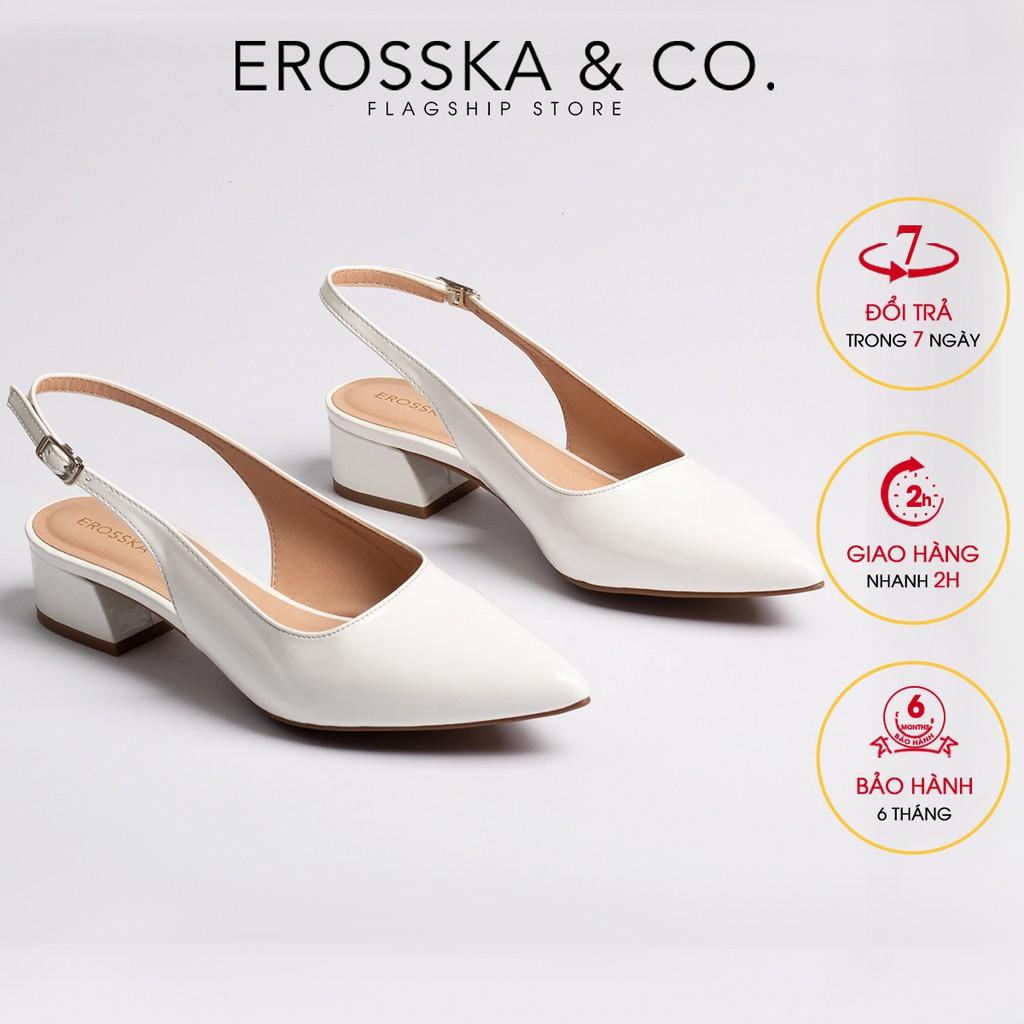 Giày cao gót slingback Erosska mũi nhọn da bóng kiểu dáng basic cao 3cm màu kem - EL012