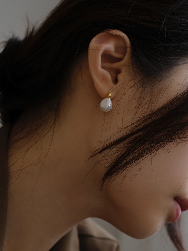  N746 Bông tai mạ vàng 18k nữ ngọc trai nhân tạo giọt nước phụ kiện trang sức nhỏ xinh xắn
