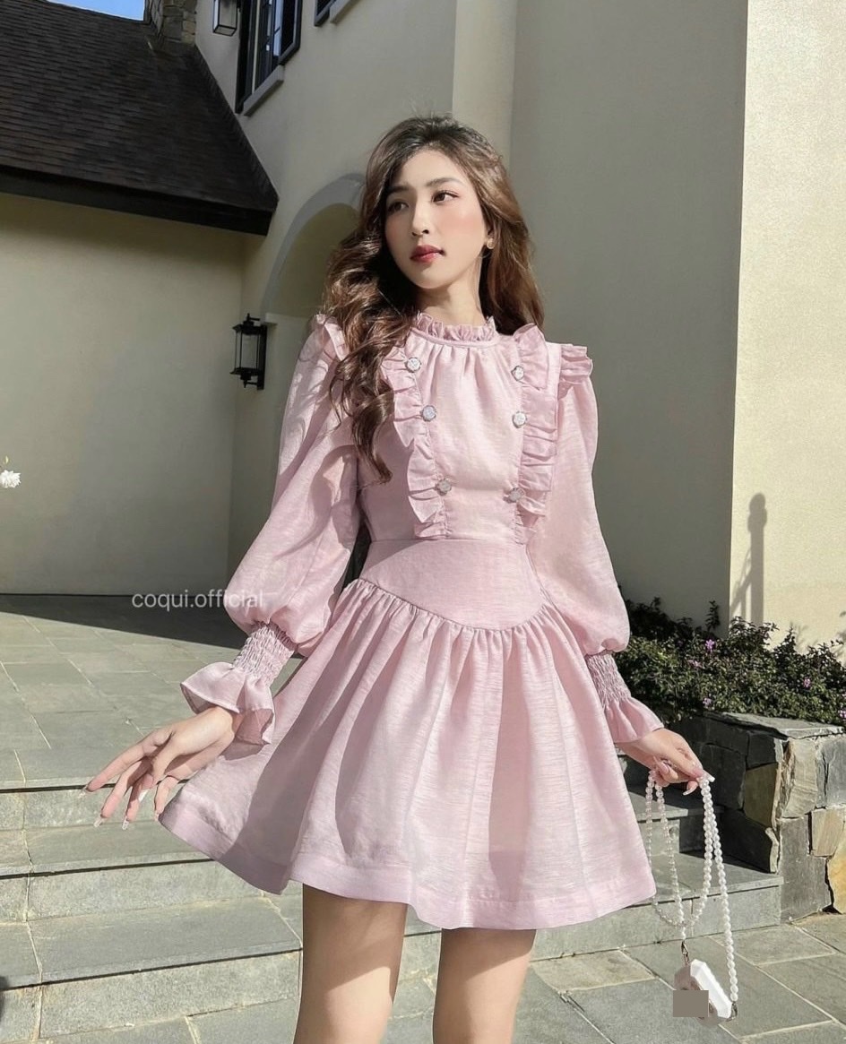ĐẦM NGẮN TAY BỒNG DÀI SUÔNG TRƠN CHIẾT EO BÈO ĐI TIỆC DẠO PHỐ ĐI BIỂN