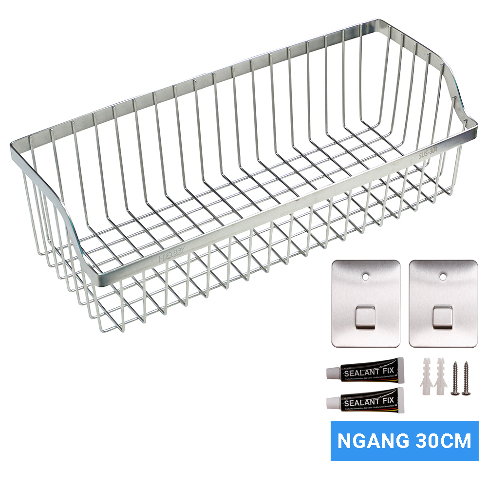 Kệ đựng gia vị Inox 304 dán tường gạch men, kính HOBBY KTC - 2 size tùy chọn - mẫu rộng - có sẵn keo dán