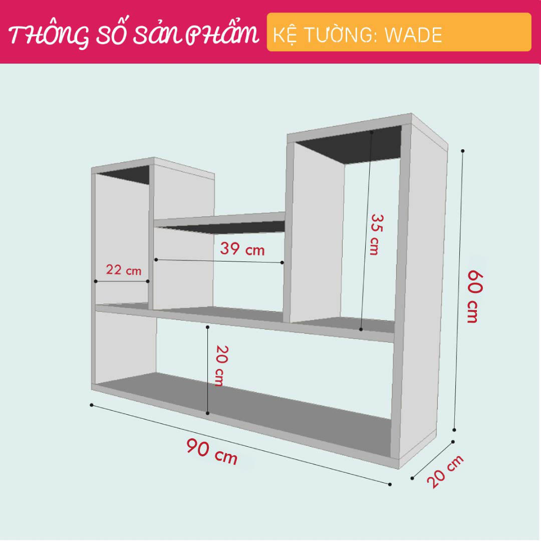 Kệ gỗ treo tường trang trí hiện đại SMLIFE Wade  | Gỗ MDF dày 17mm chống ẩm | D60xR20xC90cm