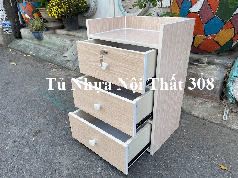 Tủ, Kệ Đầu Giường Nhựa Đài Loan Cao 64cm Ngang 43cm Sâu 31cm Màu Xoan Đào K196